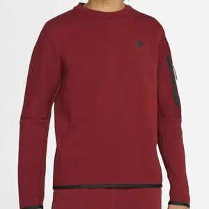 NIKE TECH FLEECE MENS CREW SWEATSHIRT BORDEAUX RED BLACK SPORTWEAR